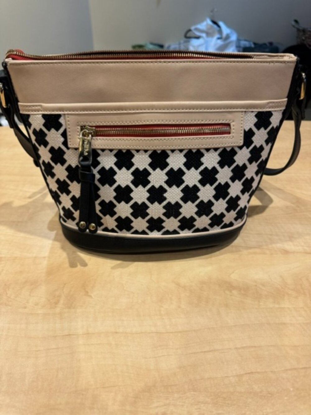 Spartina 449 Black, Beige and Red Patterned Shoulder Bag